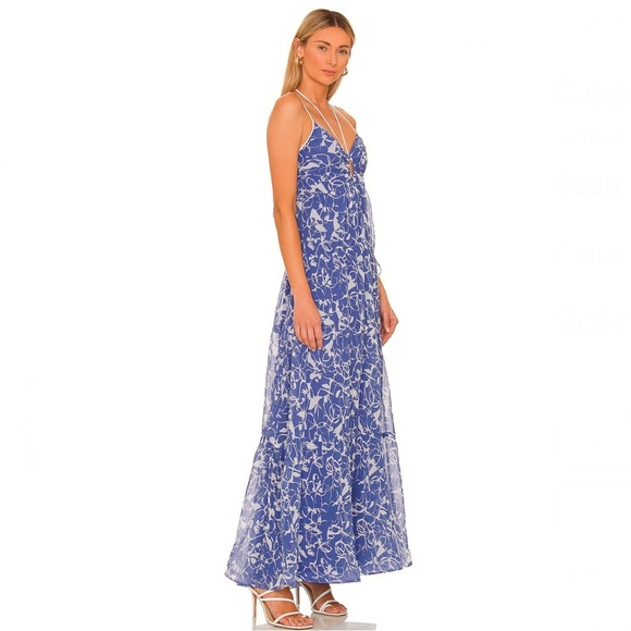 NEW JONATHAN SIMKHAI REVOLVE BLUE FLORAL PRINT PLEATED MAXI DRESS - Picture 4 of 8